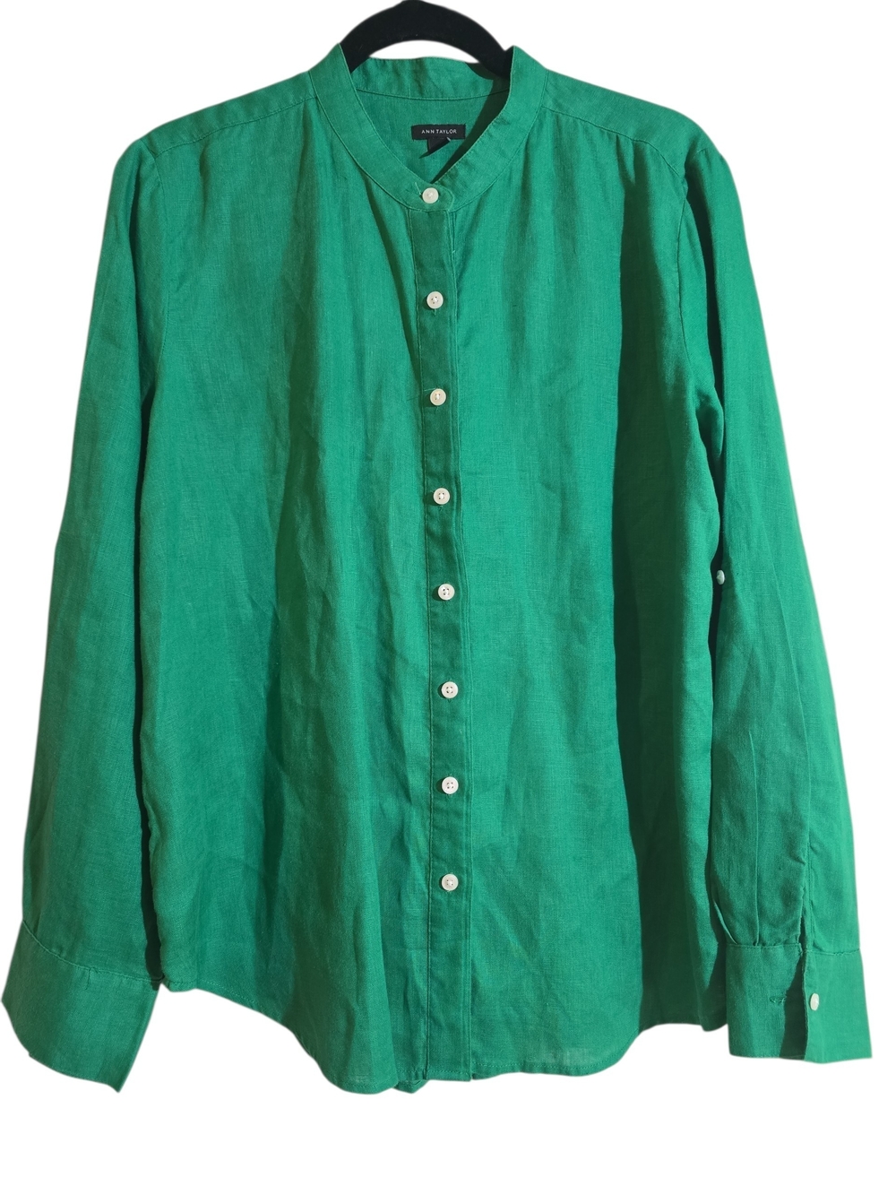 Ann Taylor Emerald Green Button-Down Linen Shirt